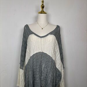 pol gray & white oversized soft knit striped sweater distressed boho softgirl